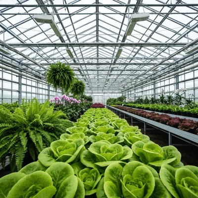 Hoklartherm Riga Greenhouse interior with thriving plants